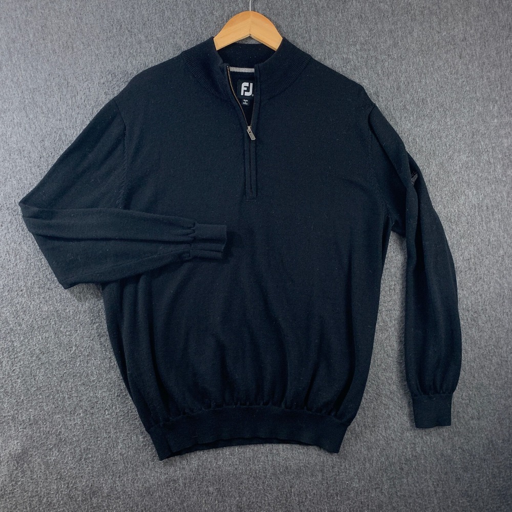 Footjoy Wool Sweater Mens Extra Large Black Pullover 1/4 Zip Golf Soft